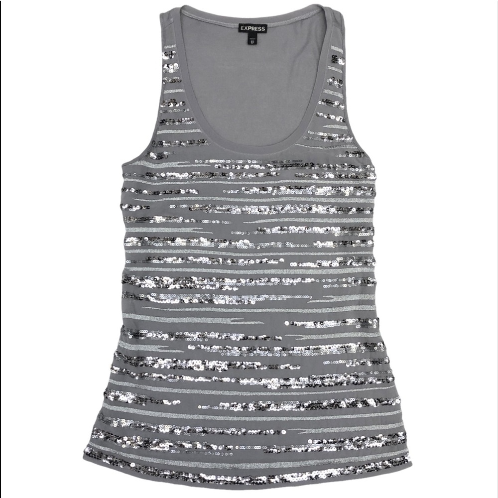 Express Sequin Grey Tank Top Shirt